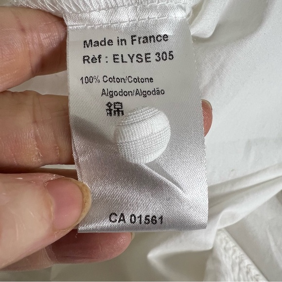 Eloise Pintucked White Cotton Band-Collar Blouse, Made in France - Picture 5 of 7